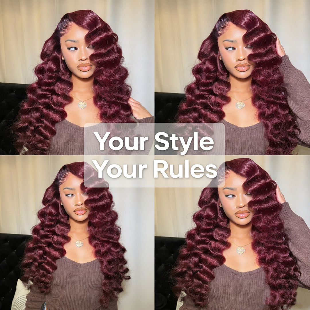 32 Inch 200 Density 99J Burgundy 13x6 Lace Front Wigs Loose Deep Wave Ready To Wear Colored Glueless Wigs