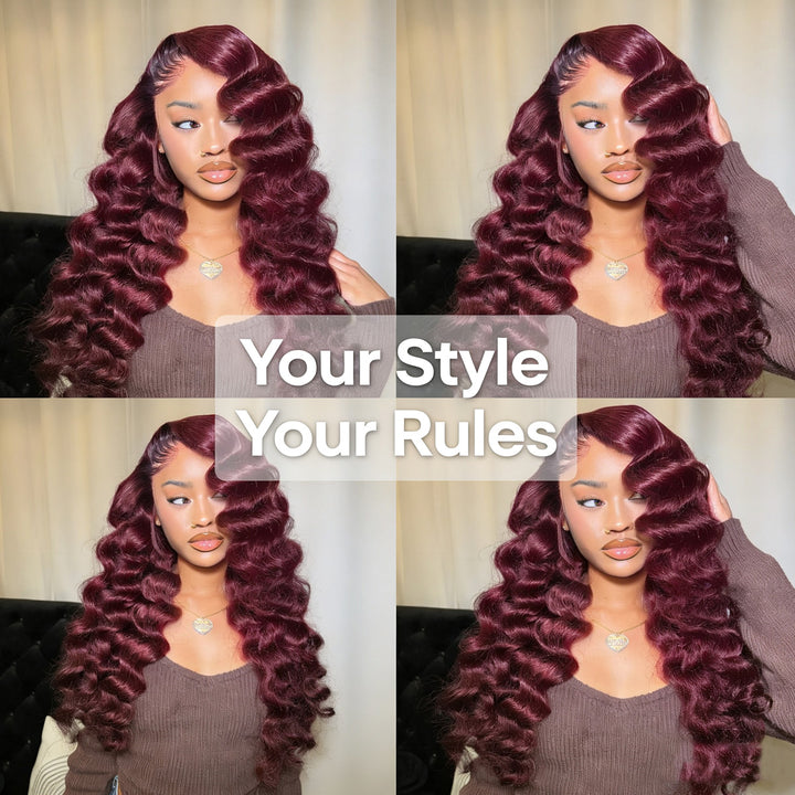 32 Inch 200 Density 99J Burgundy 13x6 Lace Front Wigs Loose Deep Wave Ready To Wear Colored Glueless Wigs