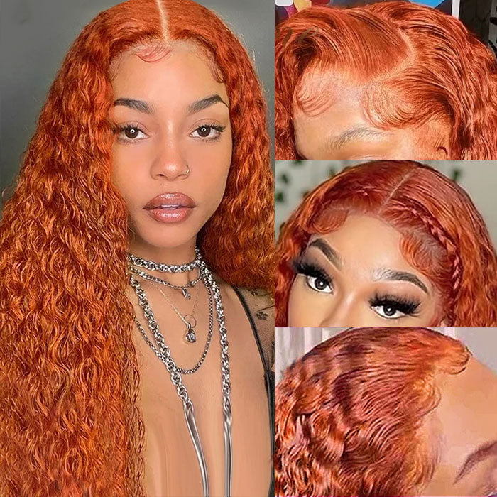 Orange Ginger Curly Glueless HD 13x4 Lace Front Human Hair Wigs Pre Plucked For Women