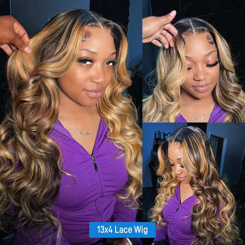 Widows-Peak-Wig| Colored Highlight Wig Glueless Wear And Go Body Wave 13x4 Lace Front Wigs
