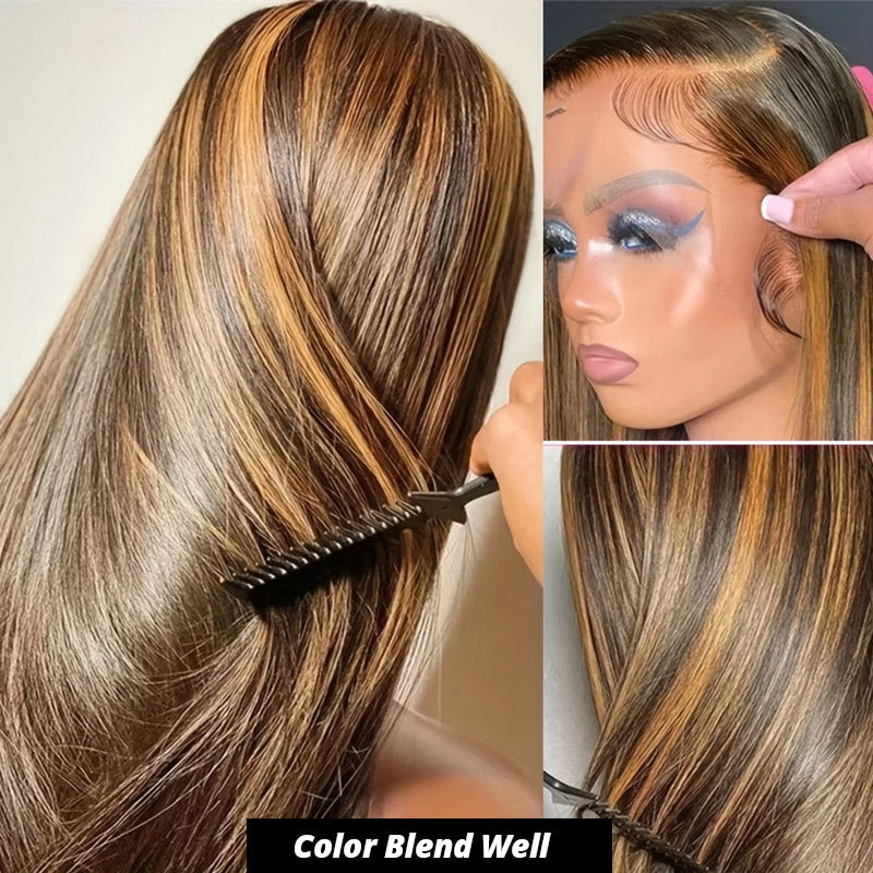 [28'' = $165.99 - No Code Needed] P4/27 Highlight Straight Hair Wigs 13x6 HD Transparent Lace Front Wig - AlloveHair