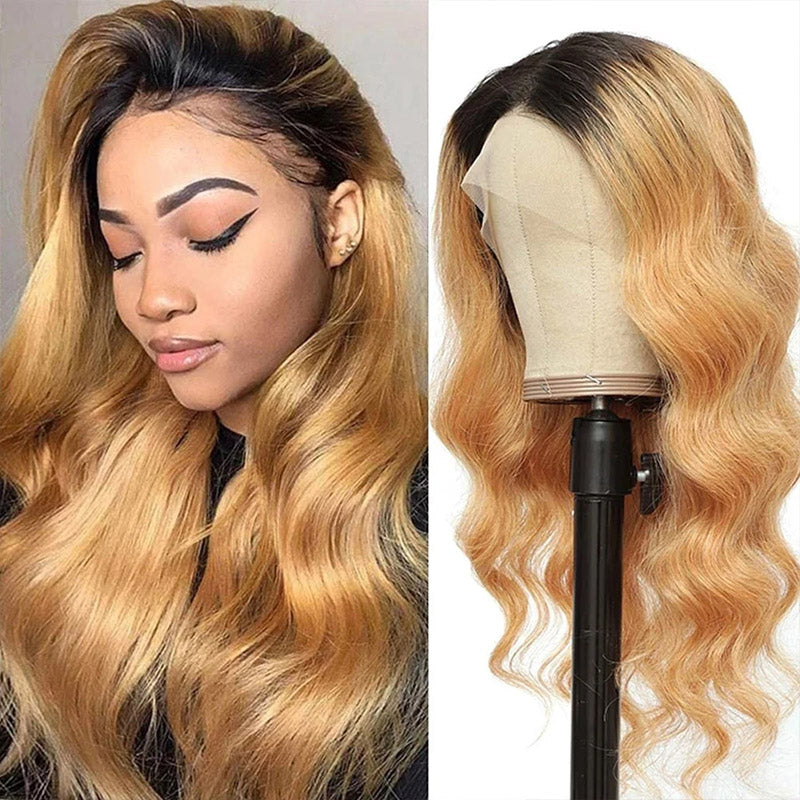 1B/27 Ombre Body Wave 13x4 HD Lace Front Wigs Honey Blonde Color With Dark Roots