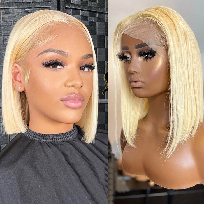 Allove Short 613 Blonde Bob Wig Human Hair 13*4*1 Transparent Lace Front Wig