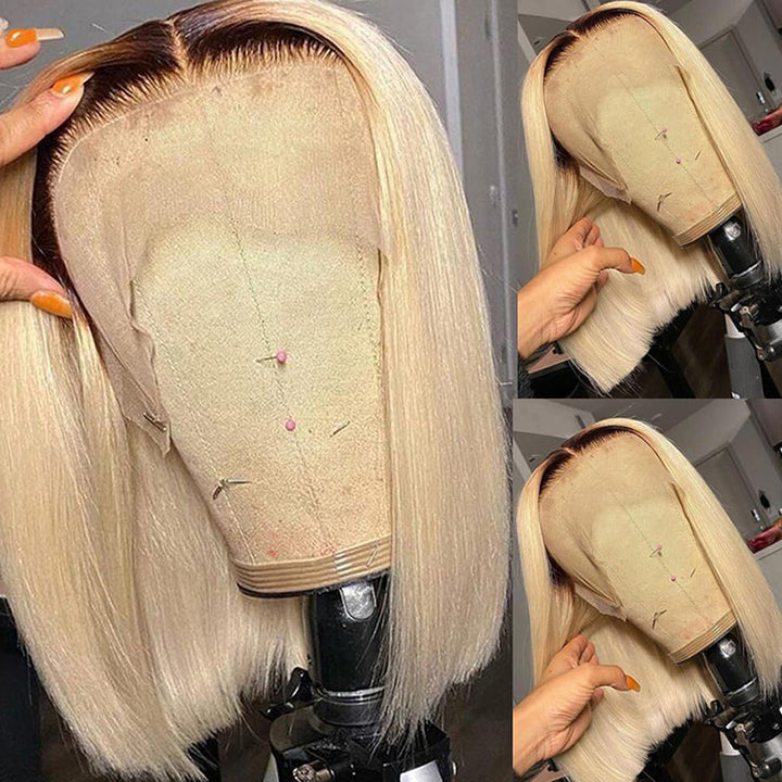 Premium Colored Short Bob Wig Pre Plucked 13x4 Lace Front Straight Hair Wig 200% Density - AlloveHair