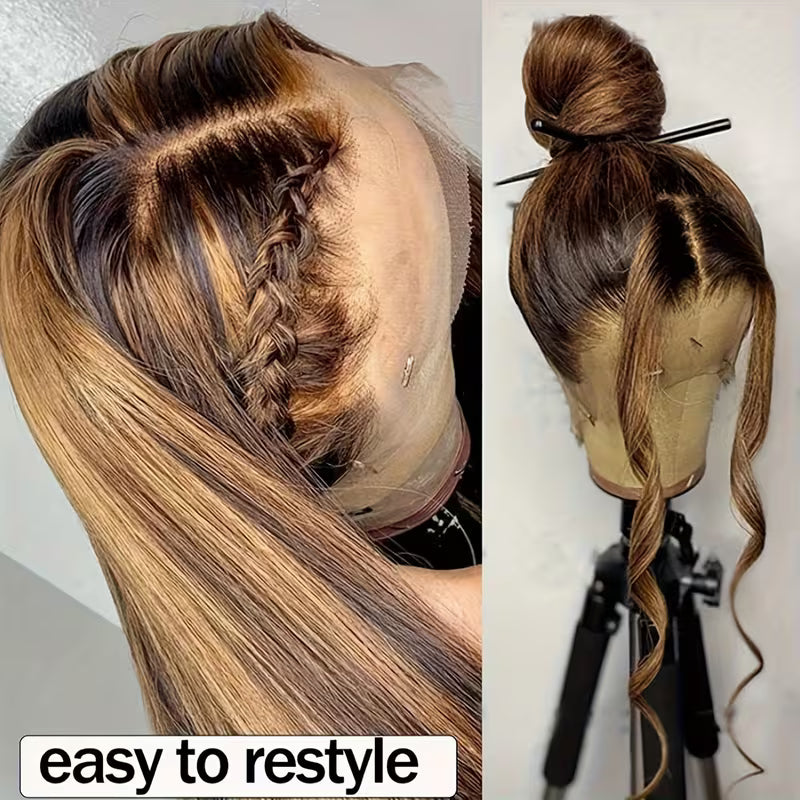 200% Density P4/27 Highlight Brown Colored Human Hair Wigs Skin Melt 13x6 Body Wave HD Lace Front Wigs