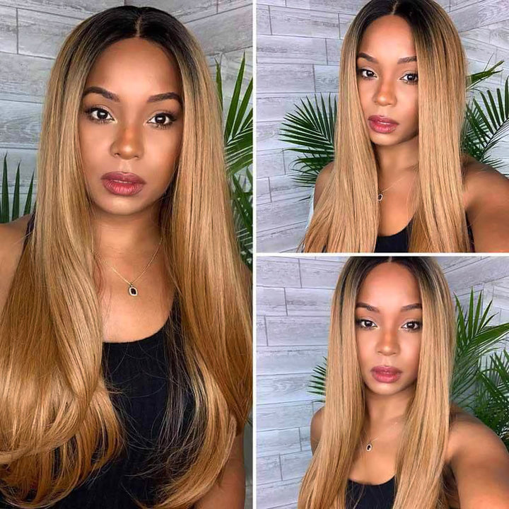 1B/27 Ombre Honey Blonde 13*4 Lace Front Straight Hair Wear to Go Wigs 180% Density