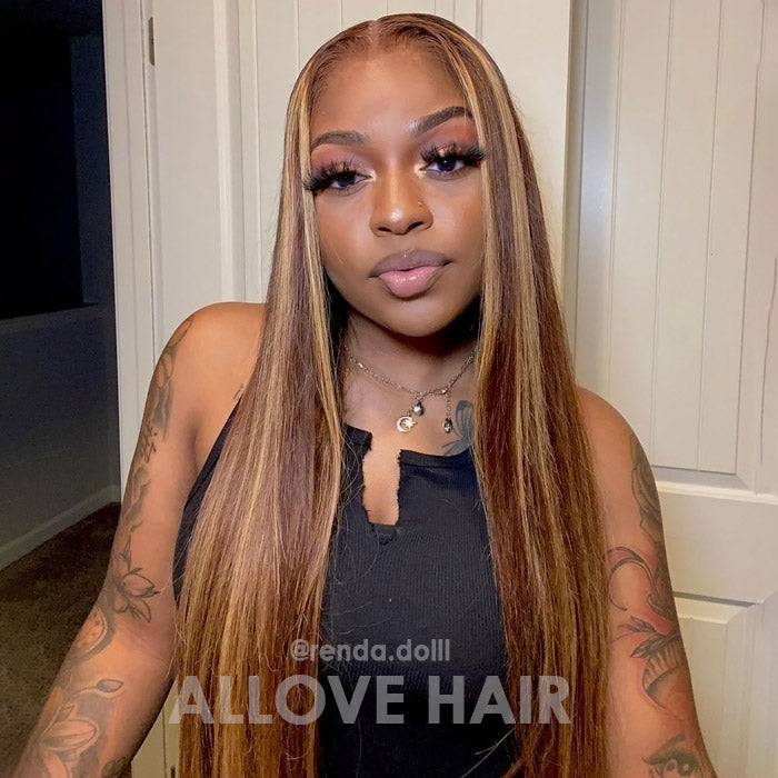 Honey Blonde PPB Glueless Wigs Straight Pre-Cut Transparent 5x5 Lace Closure Wigs