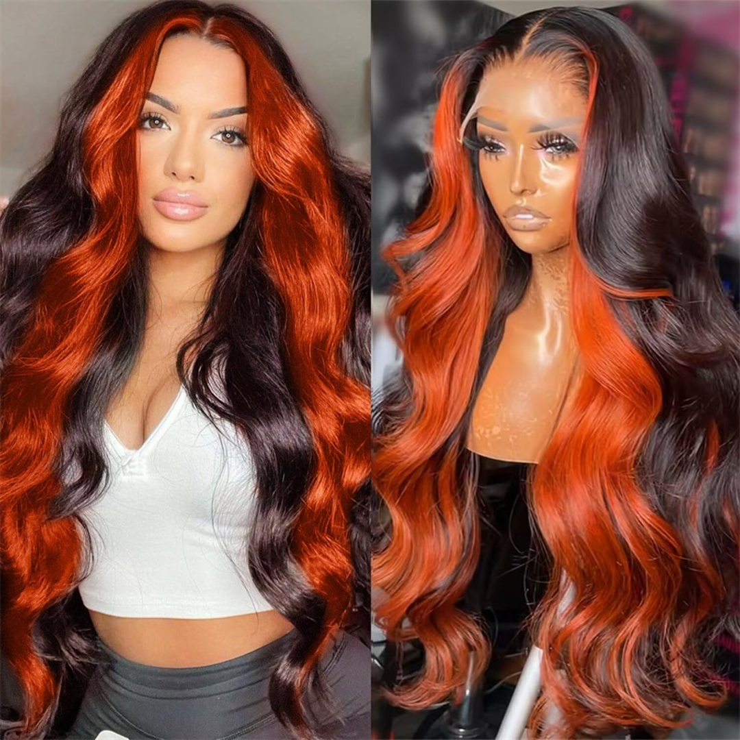 Allove Hair 13x4 Lace Front Ginger Highlight Body Wave Human Hair HD Lace Wigs