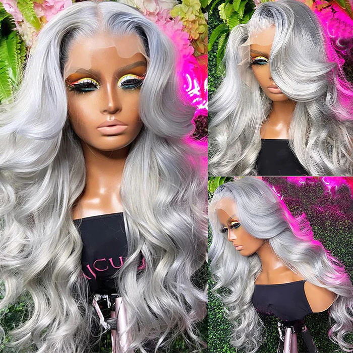 Silver Grey Body Wave Human Hair Wig HD 13x4 Lace Front Wigs Virgin Remy Human Hair Wig