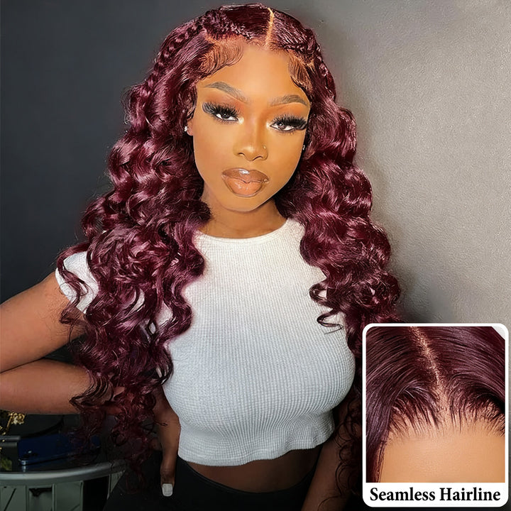 32 Inch 200 Density 99J Burgundy 13x6 Lace Front Wigs Loose Deep Wave Ready To Wear Colored Glueless Wigs