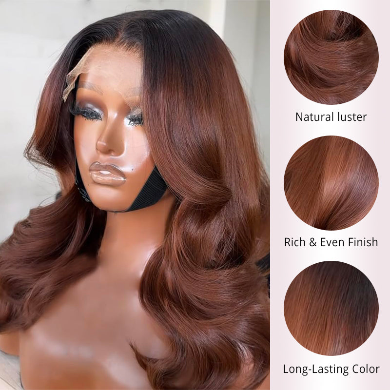 Ombre Brown Short Human Hair Body Wave HD Lace Front Wigs for Women Pre Plucked 200% Density Colored Wigs