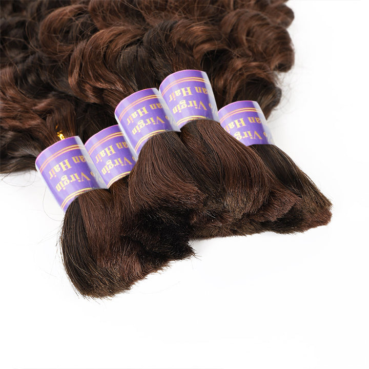 Allove #4 30 Ombre Brown Bulk Human Hair For Boho Brading Deep Wave Human Hair Bundles No Weft Hair Extensions