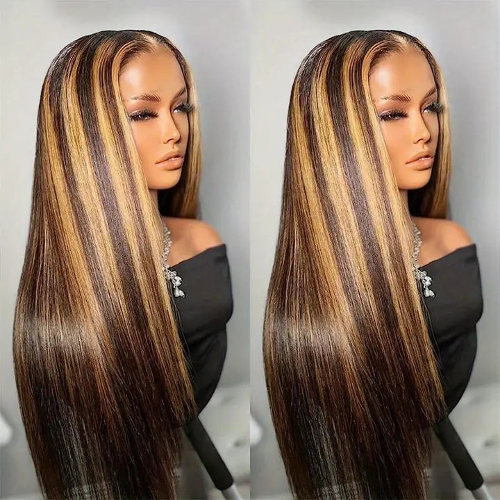 P4/27 Highlight Straight Hair 4*4 HD Lace Closure Human Hair Wigs with Pre-plucked