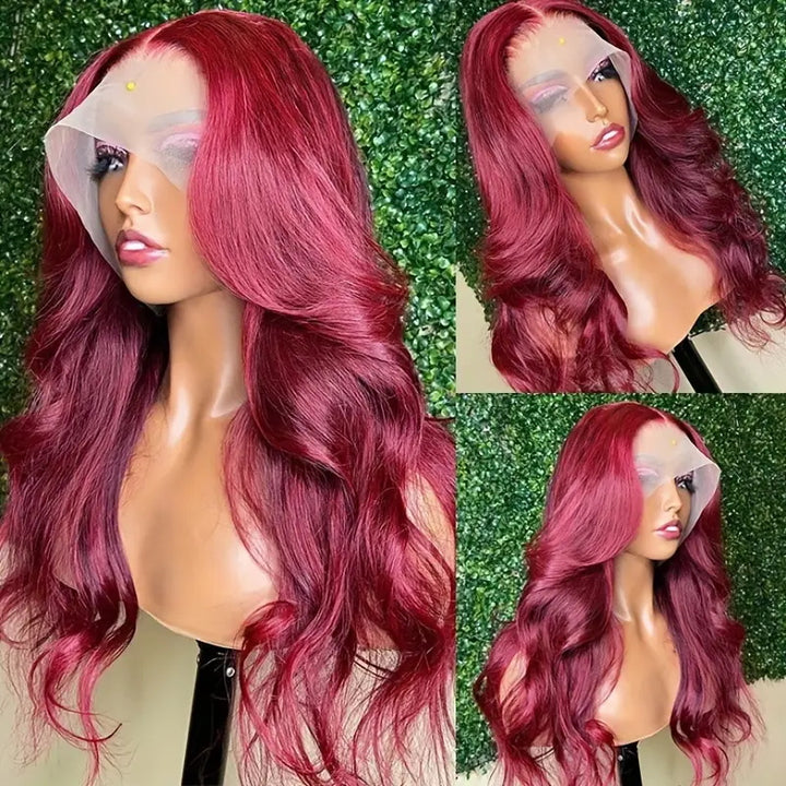 30Inch 99J Body Wave Lace Front Wig 13x4 HD Transparent Lace Front Human Hair Wigs With 3 Cap Sizes
