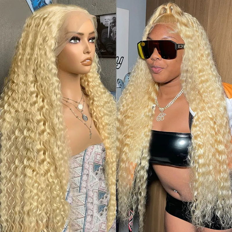 613 Blonde Deep Wave Transparent 13x4 Lace Front Wear and Go Human Hair Wigs