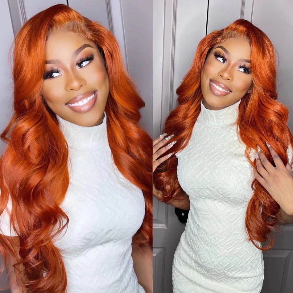 Ginger Colored 13x6 HD Lace Frontal Wig Body Wave Human Hair Wigs with Pre Plucked