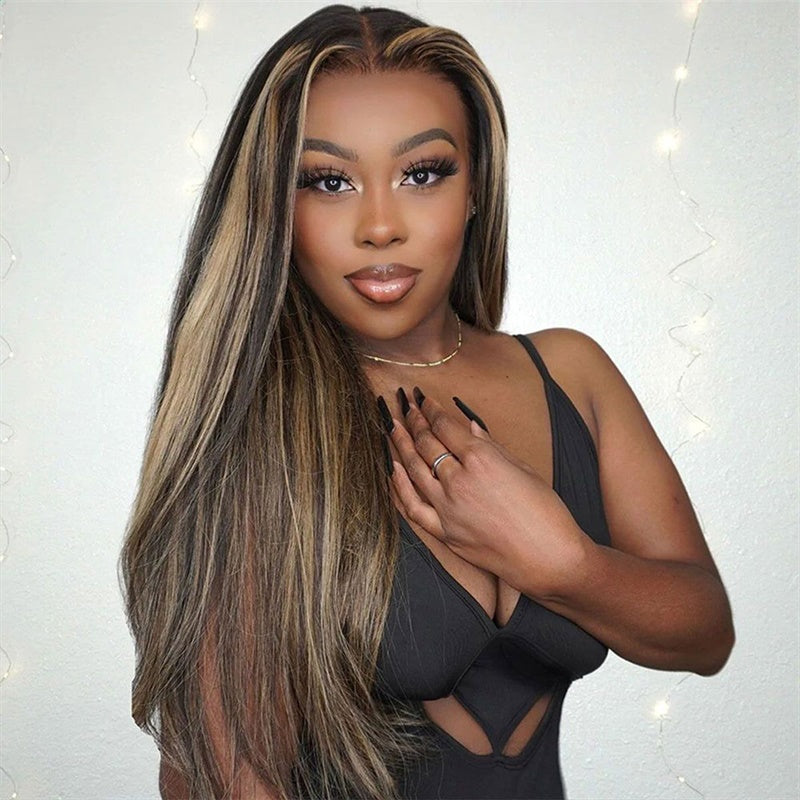 P1/27 Black Highlights 13*4 Straight Hair Lace Front Wigs 180% Density
