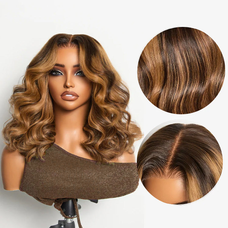 Sun-Kissed Warm Tone Brown with Blonde Highlights 180% Density Loose Wave Glueless Wig Ready to Wear - AlloveHair