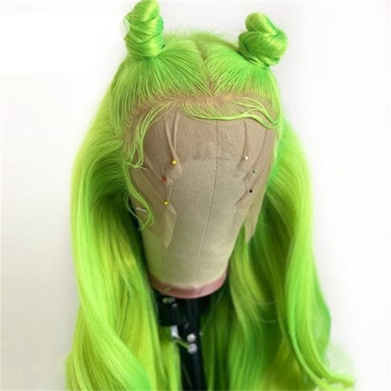 Green Colored Body Wave 13x4 Transparent Lace Front Wig with Pre-Plucked Colored Barbie Wig