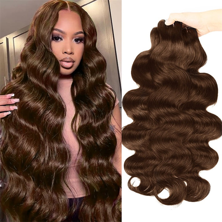 14-28 Inch #4 Brown Color Body Wave 3 Bundles 15A Raw Virgin Brazilian Human Hair Extensions - AlloveHair