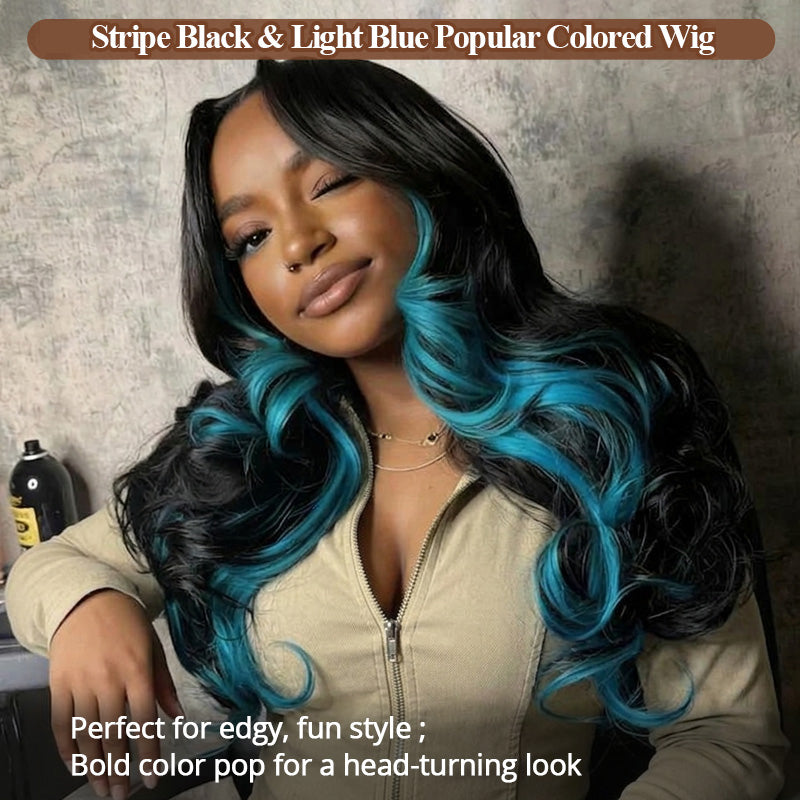 30 Inch 200% Density Peekaboo Black Sky Blue 13x4 13x6 HD Lace Front Wigs Body Wave Human Hair - AlloveHair