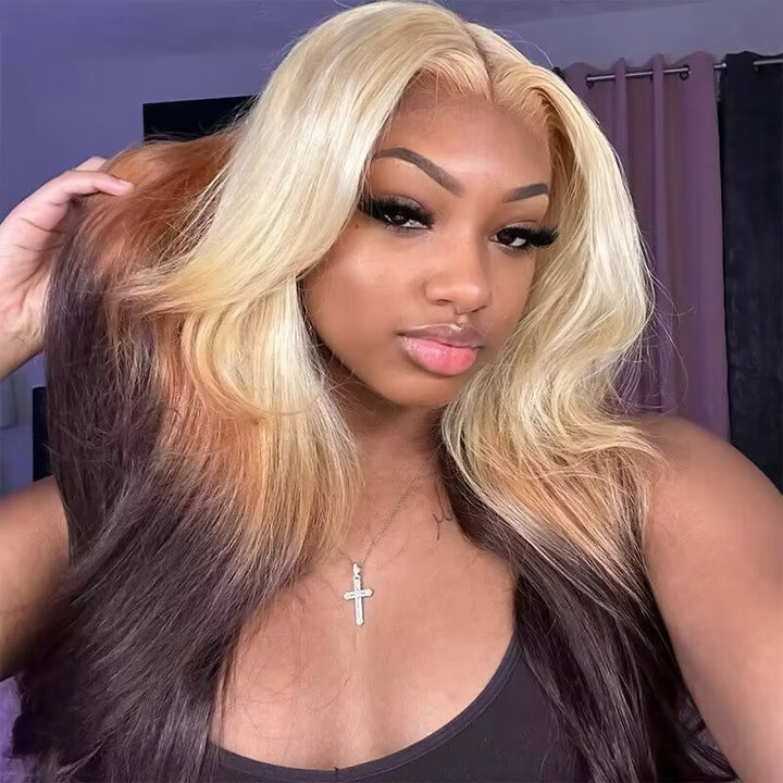 Blonde Ombre 13*4 HD Lace Front Wig 613 Blonde Brown Human Hair Wigs Pre Plucked