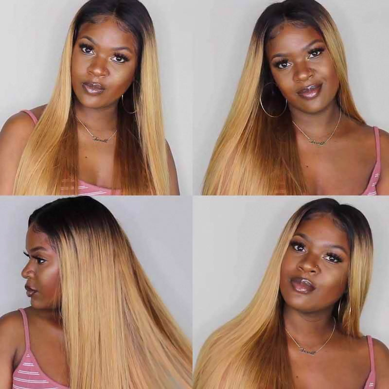 1B/27 Ombre Honey Blonde 13*4 Lace Front Straight Hair Wear to Go Wigs 180% Density