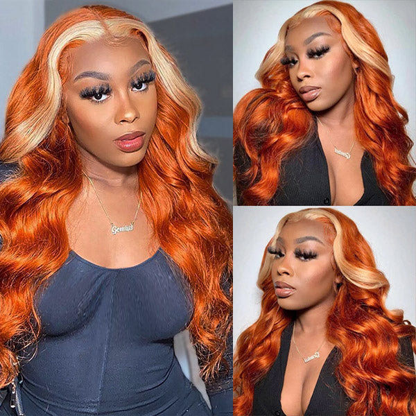 Ginger Orange Blonde Ombre Color Body Wave 13*4 HD Lace Front Wig Brazilian 4x4 Lace Closure Human Hair Wig