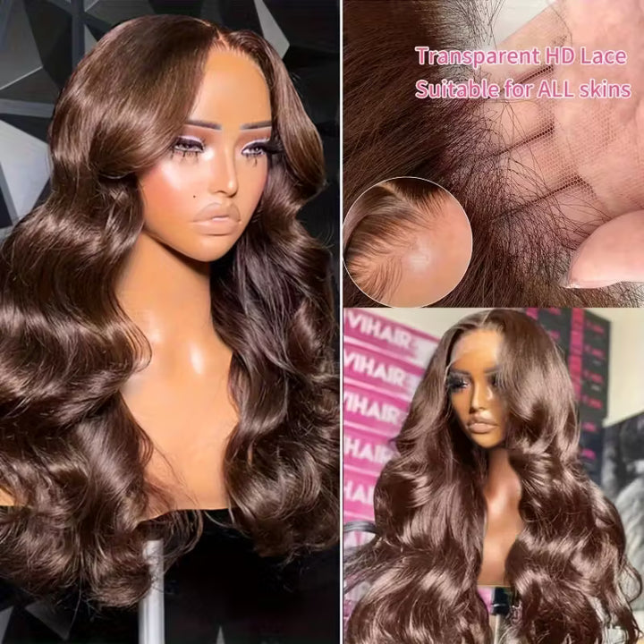 Brown Wig Body Wave 13x6 Full Lace Front Wigs 4# Chocolate Brown Colored Human Hair Wigs