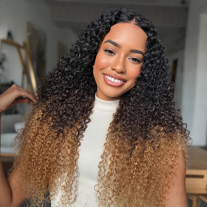 Allove Luxury Curly Wig 13x4 13x6 HD Lace Front Wig Ombre Brown T1B/4/30 Colored Wear Go Glueless Human Hair Wig - AlloveHair