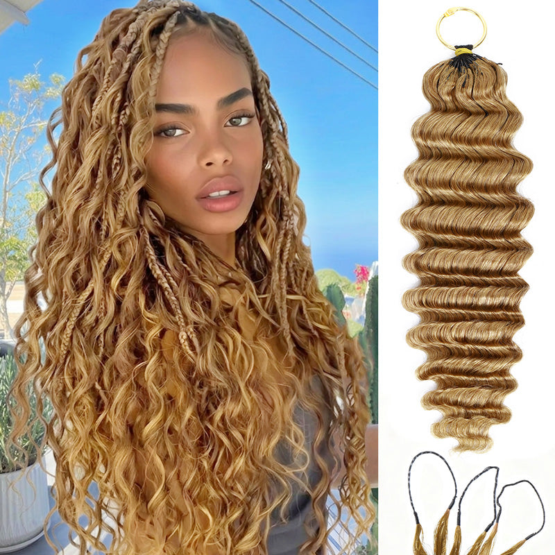 Seamless Deep Wave Crochet Hair #27 Honey Blonde Machine Made Feather Crochet Human Hair Extension