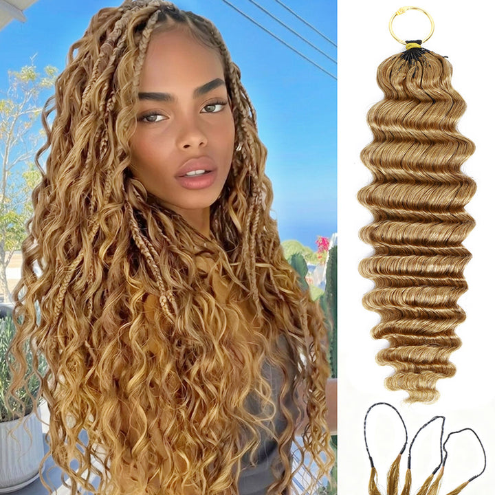 Seamless Deep Wave Crochet Hair #27 Honey Blonde Machine Made Feather Crochet Human Hair Extension