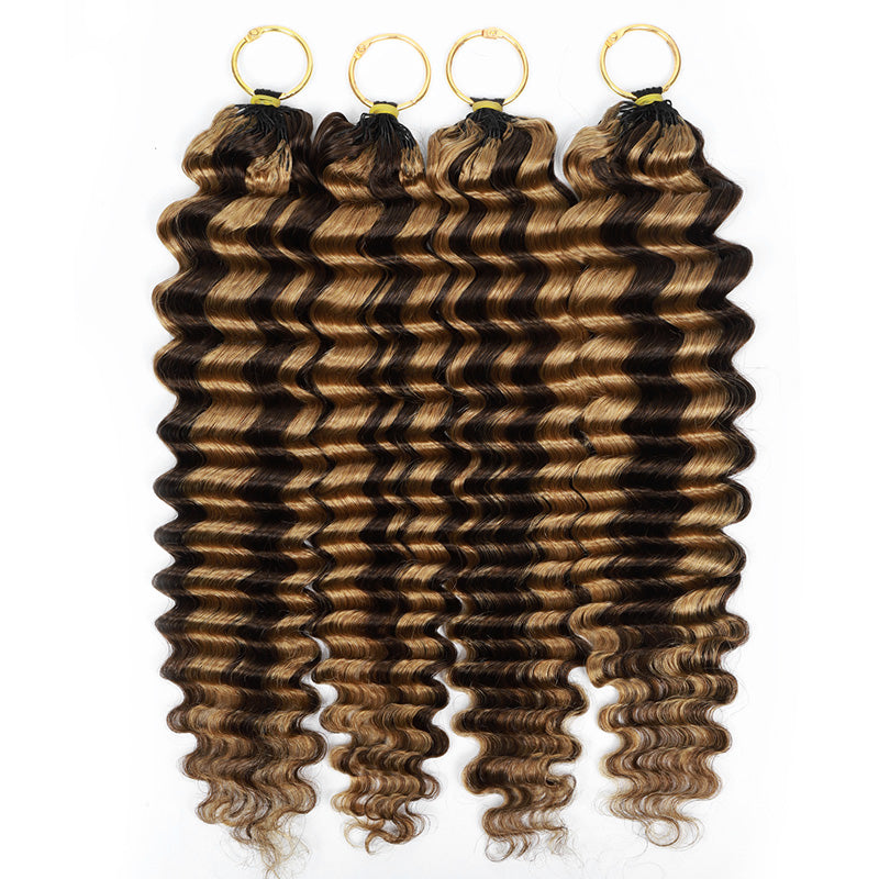 #P4/27 Miracle Knots Deep Wave Crochet Hair Extensions Highlight Brown Pre-Separated Feather Crochet Human Hair For Braiding