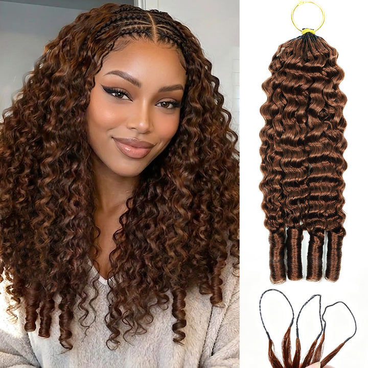 #30 Brown Burmese Curly Human Hair For Braiding Pre-Separated Feather Crochet Weave Hair Extensions with Miracle Knots