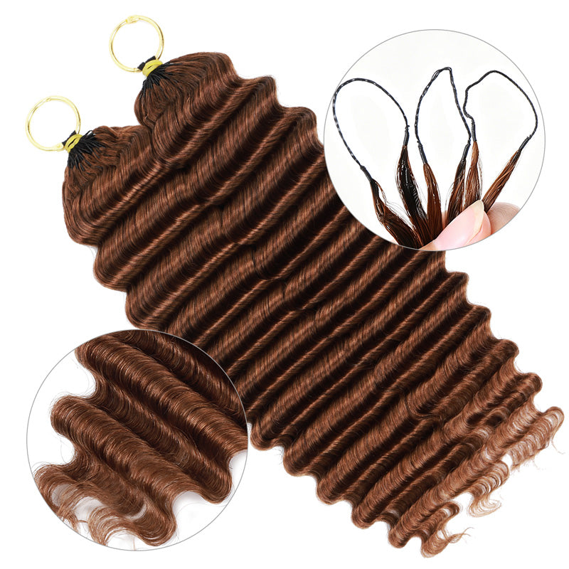#30 Light Brown Deep Wave Crochet Hair for Boho Braids Pre-Separated Feather Crochet Human Hair Extension Protective Hairstyle