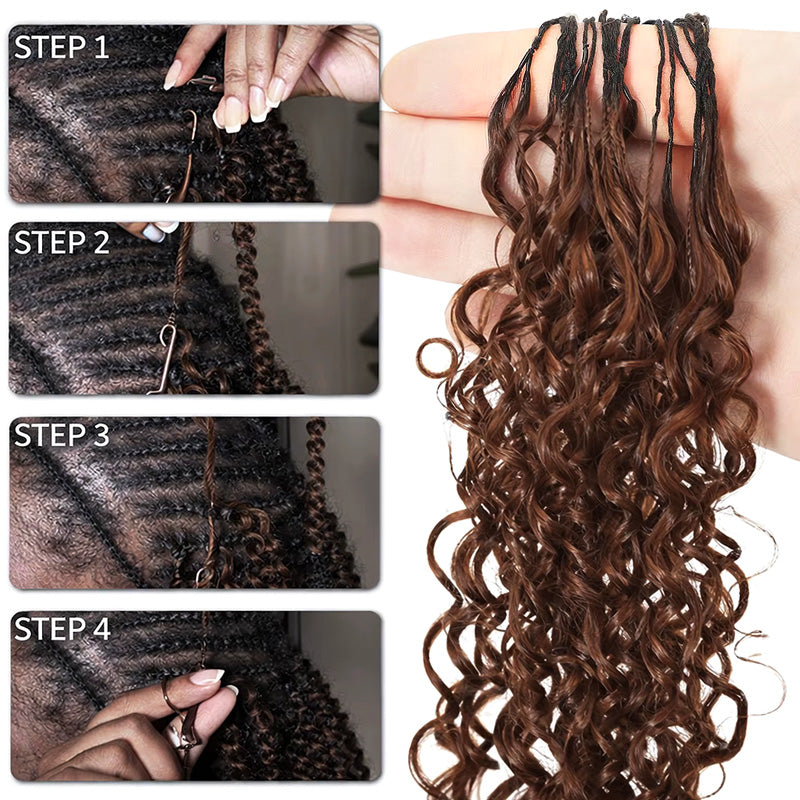 #30 Brown Burmese Curly Human Hair For Braiding Pre-Separated Feather Crochet Weave Hair Extensions with Miracle Knots