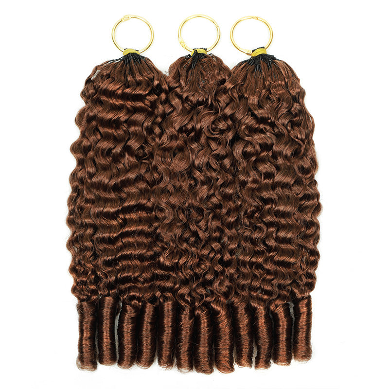 #30 Brown Burmese Curly Human Hair For Braiding Pre-Separated Feather Crochet Weave Hair Extensions with Miracle Knots
