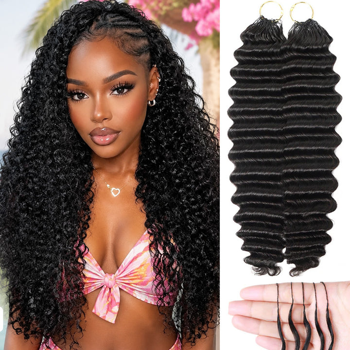 Deep Wave Feather Crochet Human Hair Protective Style Pre Separated Invisible Crochet Human Hair Extensions