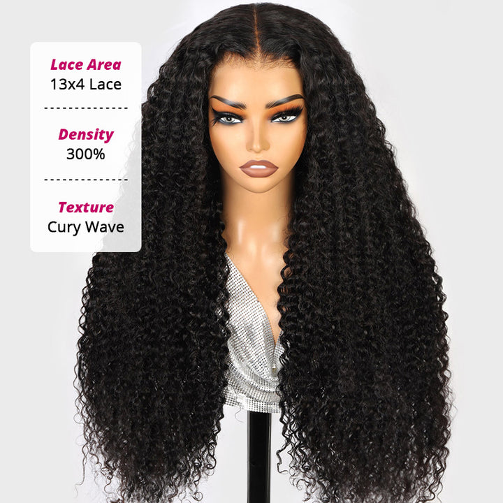 300% Density Curly Hair Glueless 13x4 Full Lace Front Wigs Super Double Drawn Virgin Human Hair