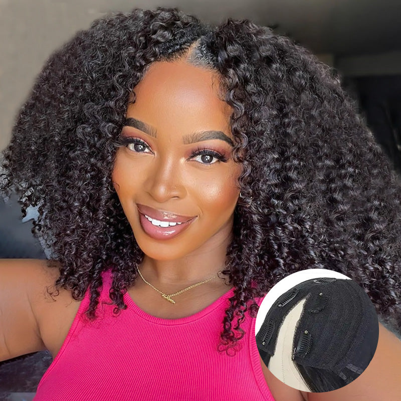 Kinky Curly V Part Wig with Elastic Band No Leave Out Glueless Wear for Beginners - AlloveHair