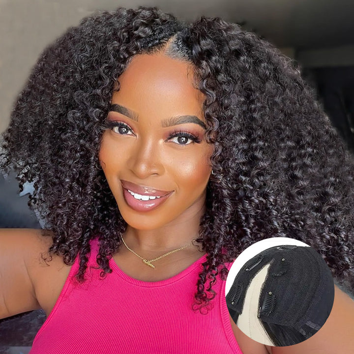 Kinky Curly V Part Wig with Elastic Band No Leave Out Glueless Wear for Beginners - AlloveHair