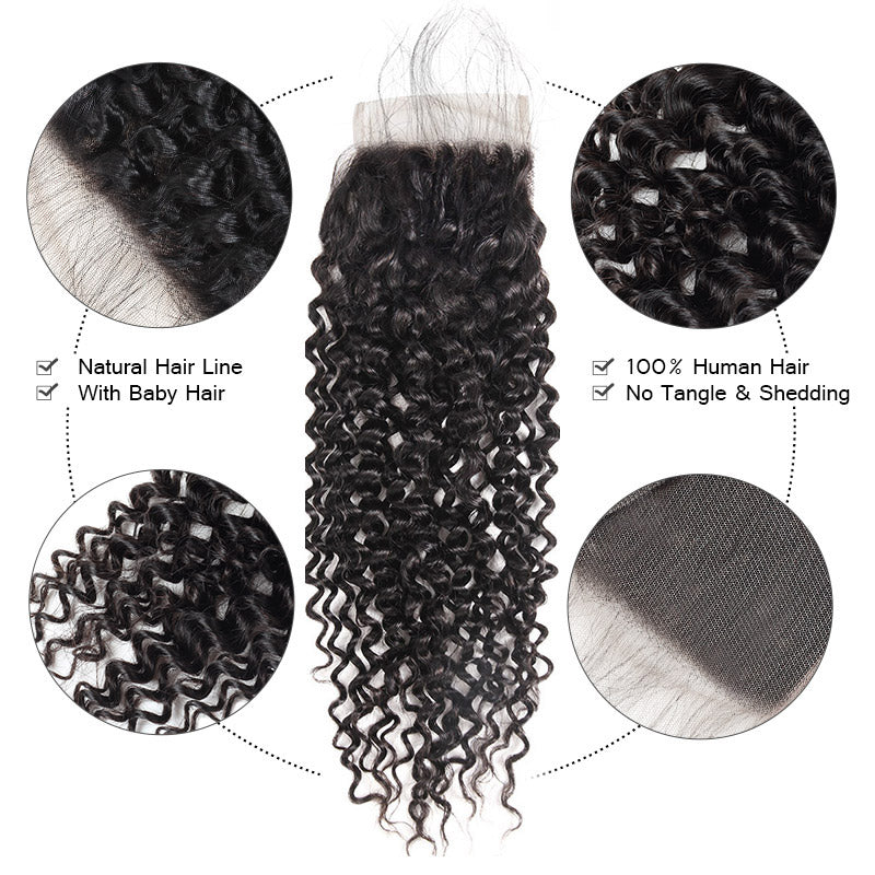 Allove Kinky Curly Human Hair 3 Bundles With 5*5 Transparent Lace Closure