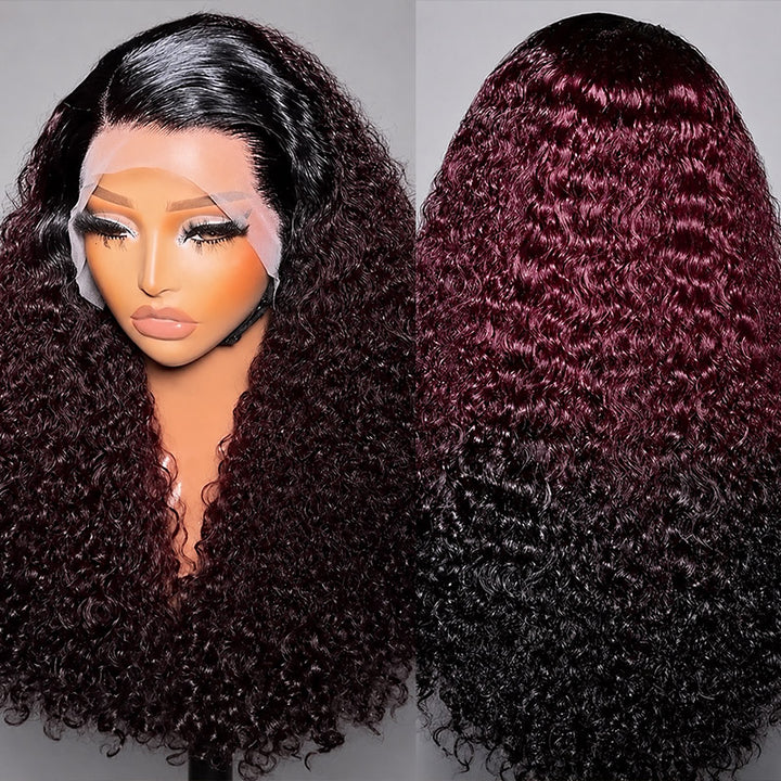 200% Density Ombre 99J Burgundy Curly Wigs Super Double Drawn Virgin Human Hair HD Lace Wigs Salon Quality