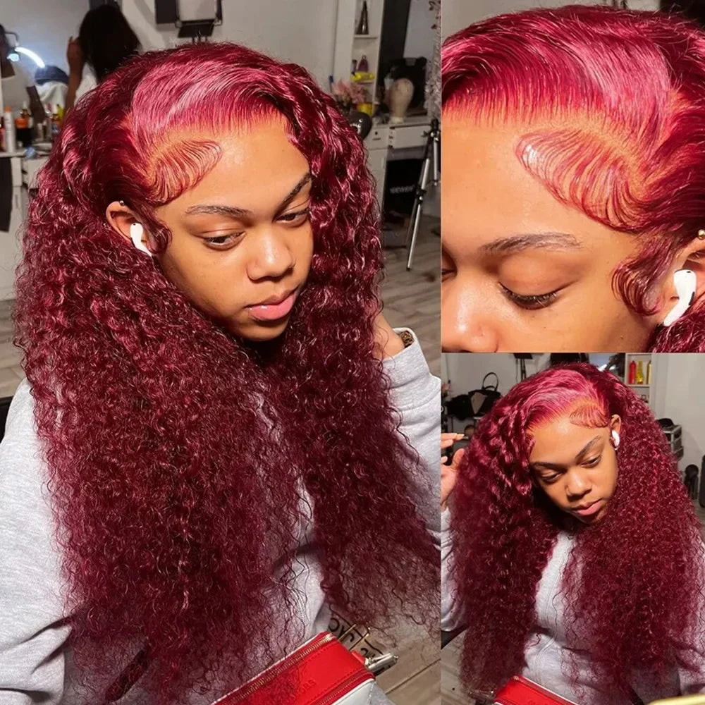 [Allove Bogo Free] 180 Density 99J Burgundy 13x4 HD Lace Front Glueless Wigs 30 Inch Red Colored Frontal Wig