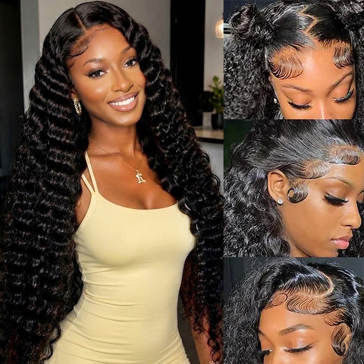 250 Density 30 38 Inch Long 5x5 13x4 Deep Wave Lace Front Wigs Human Hair Deep Part Curly Lace Wigs with Pre Plucked
