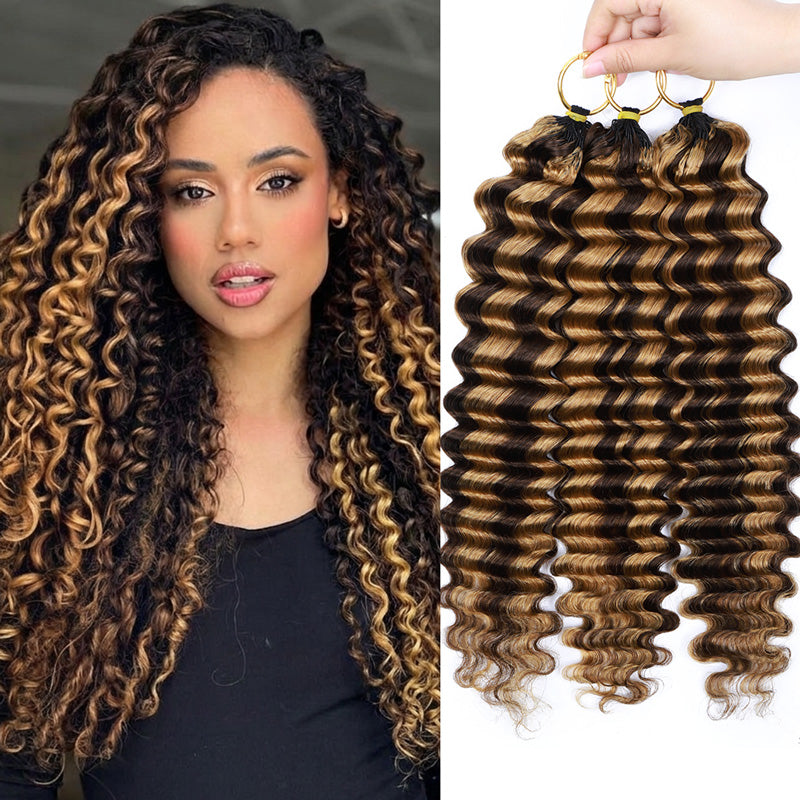 #P4/27 Miracle Knots Deep Wave Crochet Hair Extensions Highlight Brown Pre-Separated Feather Crochet Human Hair For Braiding