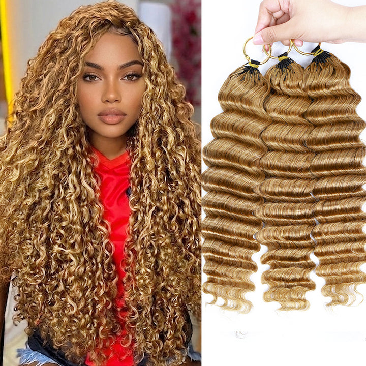 Seamless Deep Wave Crochet Hair #27 Honey Blonde Machine Made Feather Crochet Human Hair Extension