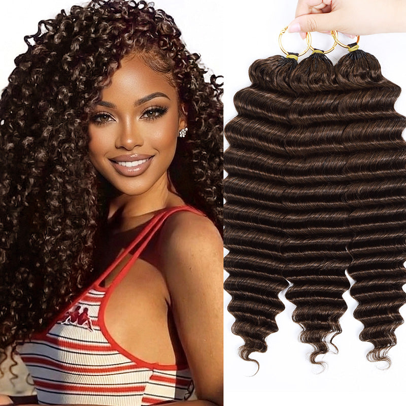 #4 Dark Brown Premium Deep Wave Crochet Human Hair for Miracle Knots Soft Defined Curls Easy Install