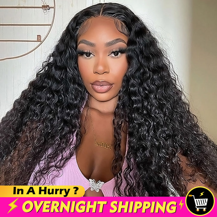 Overnight Shipping Glueless HD Transparent 13*4 Deep Curly Lace Front Human Hair Wigs 180% Density