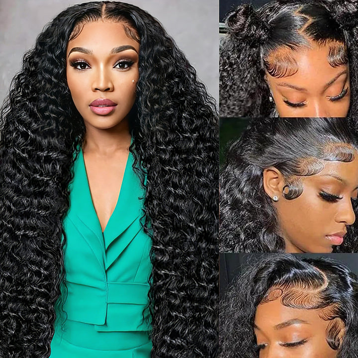 250 Density 30 38 Inch Long 5x5 13x4 Deep Wave Lace Front Wigs Human Hair Deep Part Curly Lace Wigs with Pre Plucked